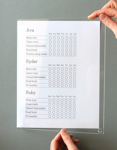 Magnetic Chore Chart cover - a magnetic dry erase clear cover for paper chore charts or other lists!
