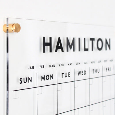 Clear Acrylic Customizable Monthly Wall Calendar with 2 Notes Sections | Horizontal