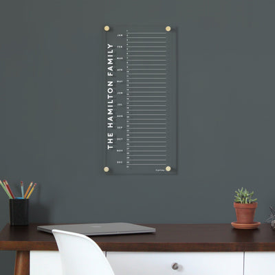 Acrylic Calendar - Dry Erase Calendar - WHITE TEXT