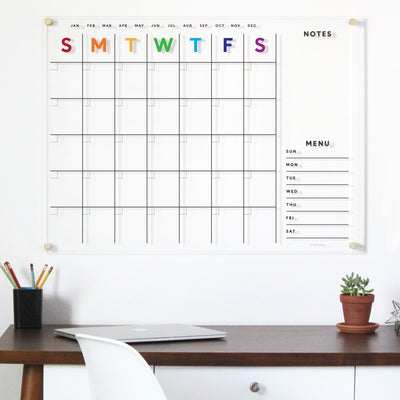 Clear Acrylic Monthly Wall Calendar with 2 Sections | Rainbow