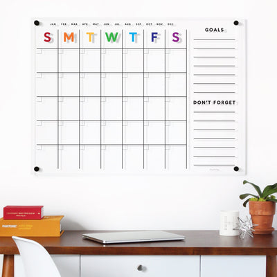 Clear Acrylic Monthly Wall Calendar with 2 Sections | Rainbow
