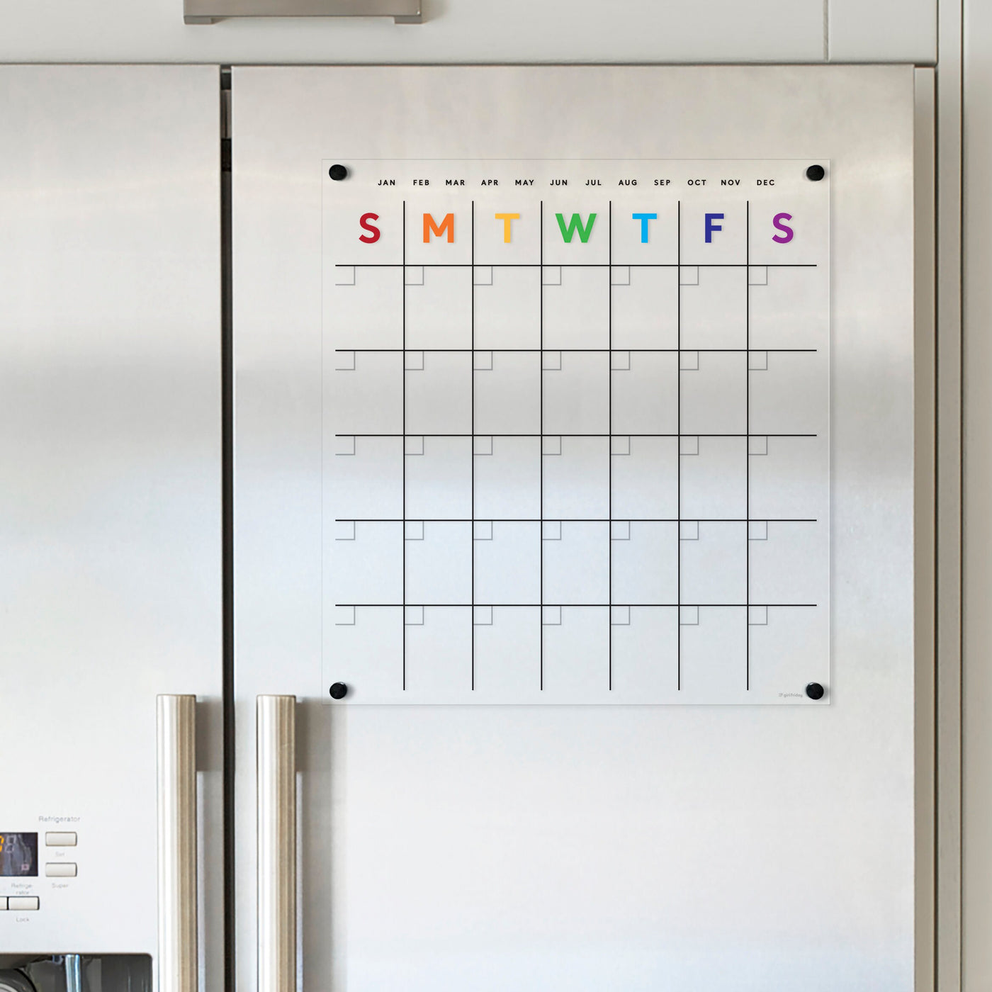 Acrylic fridge calendar with rainbow text