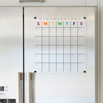 Acrylic fridge calendar with rainbow text