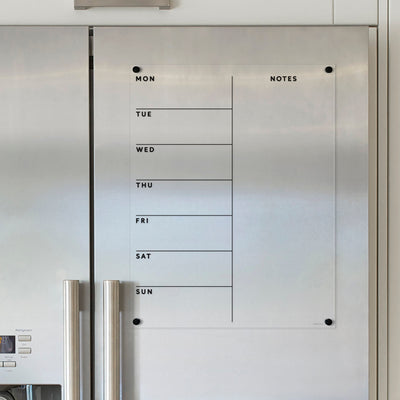 FRIDGE calendar - Magnetic acrylic with week and notes  | Dry erase calendar with black text